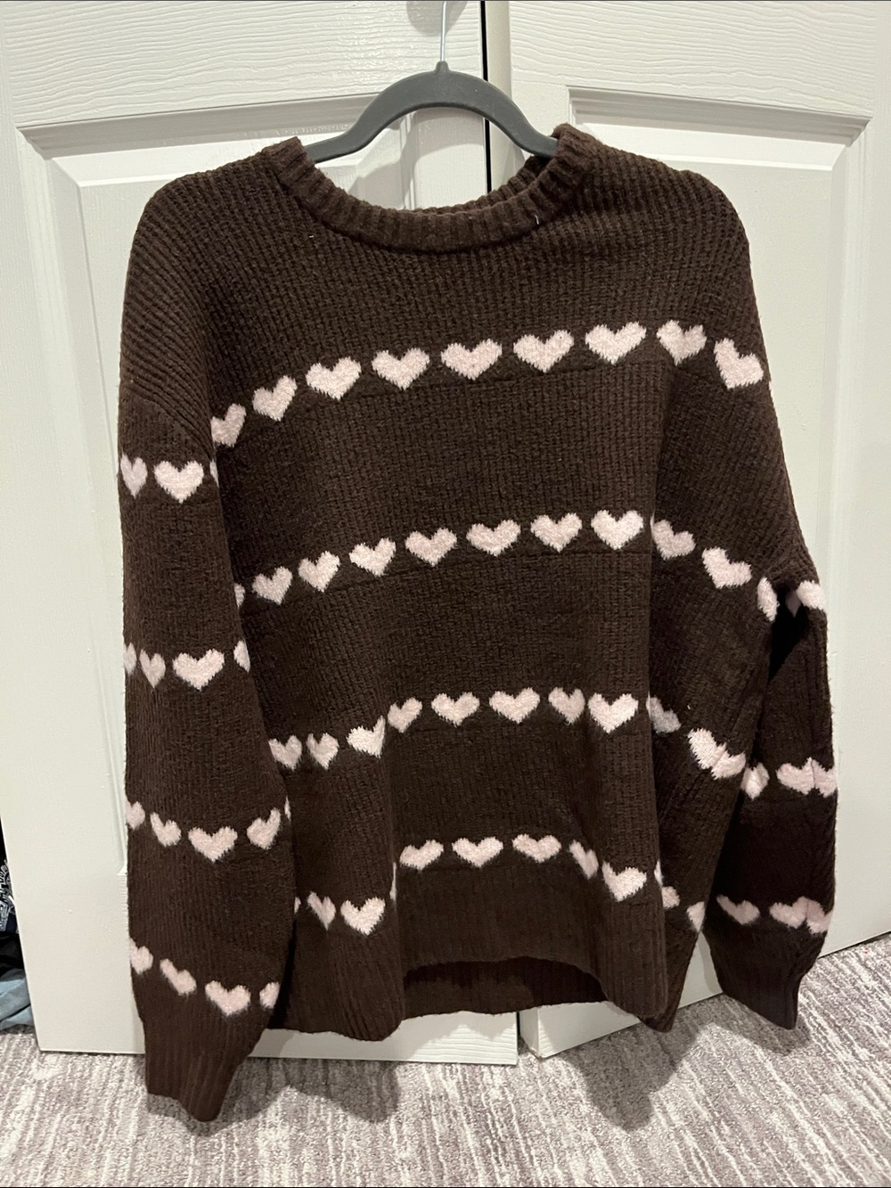 Hollister Brown Heart Stripe Crewneck Sweater - Women